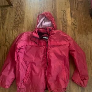 Totes Red Raincoat with Hood and Full-Length Zipper